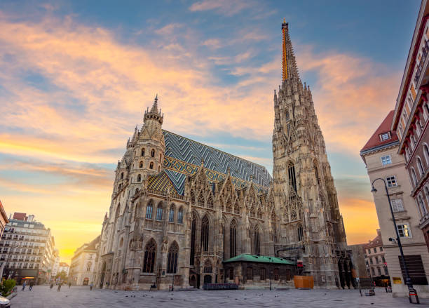 St. Stephen’s cathedral on Stephansplatz square at sunrise, Vienna, Austria